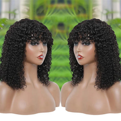 Curly Human Hair Wigs For Women 100% Human Hair Bob Wig Kinky Curly Wig With Bangs Perruque Cheveux Humain Full Machine Made Wig