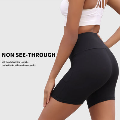 High Waisted Biker Shorts For Women With Pockets Super Soft No See Through Workout Running Yoga Athletic Push Up Gym