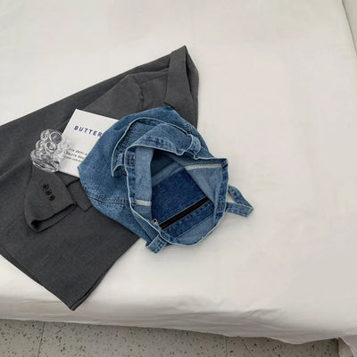 Women Shoulder Bag Luxury Designer Denim Handbag Fashionalbe Clutch Bag Vintage Simple Female Commuter Handbag for Office Travel