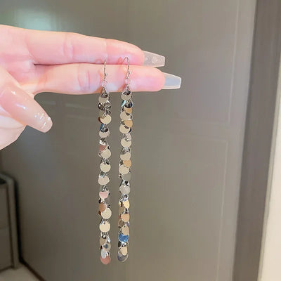 Fashion Statement Long Statement Gold Plated Bling Tassel Earring For Women Female Stainless Steel Wedding Daily Pendant Jewelry