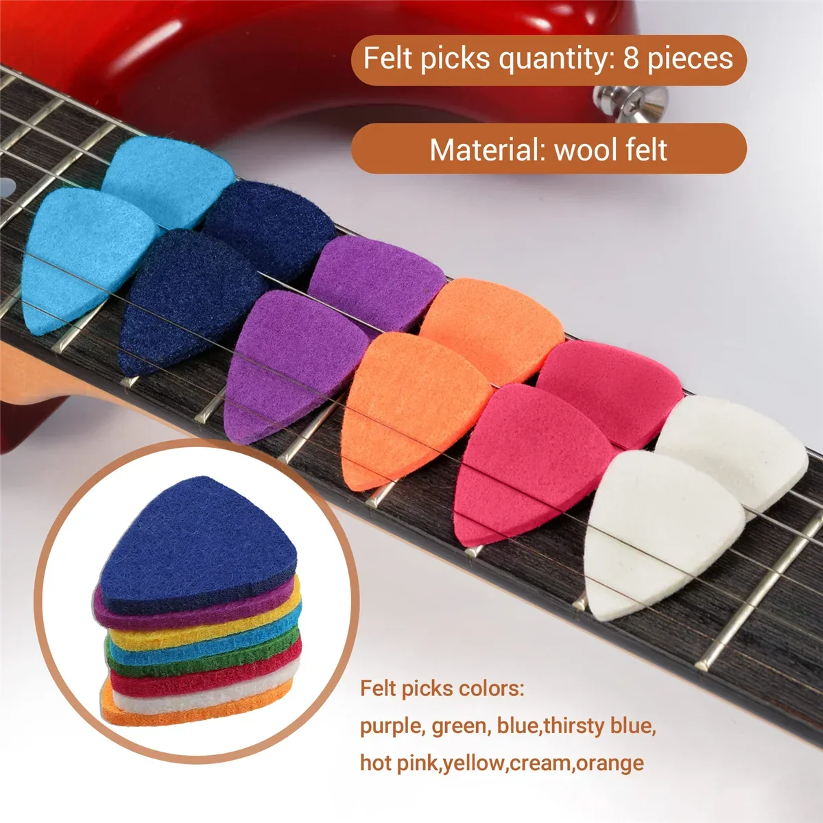Ukulele Picks Felt Picks/Plectrums For Ukulele And Guitar,8 Pieces Guitar Picks,Multi-Color