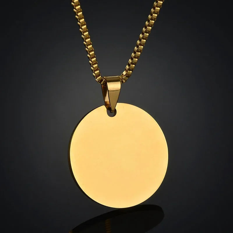 Sifisrri Engrave Picture Necklace Personalized Stainless Steel Jewelry For Women Men Customized Round Pendant Family Text Gift