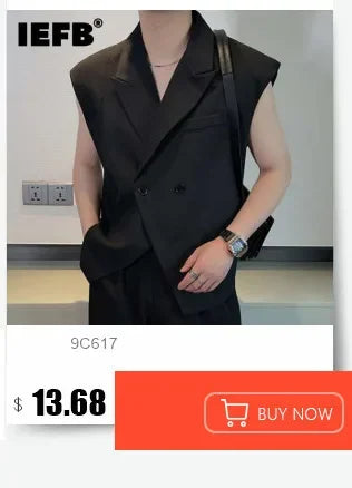 IEFB Korean Style Men's Blazers Double Breasted Shoulder Padded Tops Turn-down Collar Solid Color Loose Male Suit Jackets 9C8669