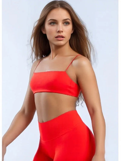 Women's gym sportswear with thin shoulder straps, fully matte back, exposed back, high elasticity sports bra with chest cushion