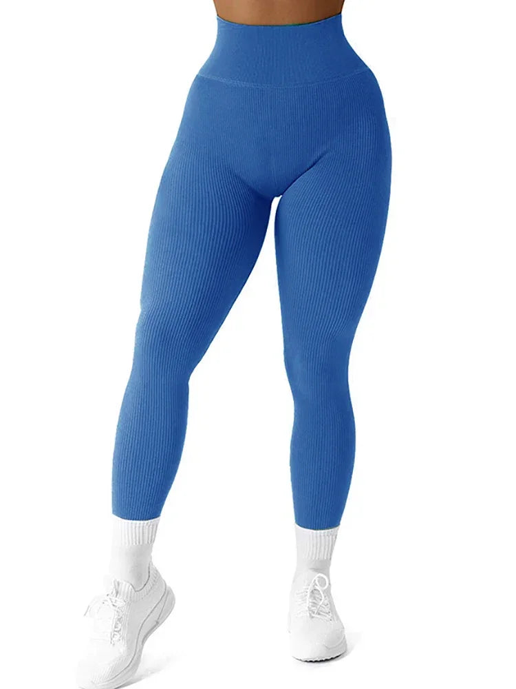 High Waisted Seamless Yoga Leggings, Ribbed Sportswear Tights