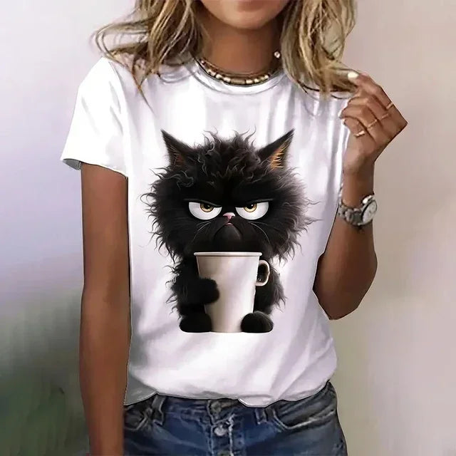 Women T-Shirts 3d Cat Kawaii Print