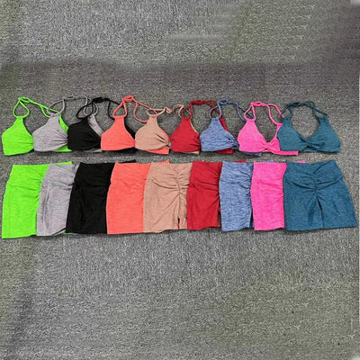 2PCS Women Tracksuit Adjustable Bra Yoga Set V Back Workout Pant Sport Gym Shorts High Waist Legging Fitness Active Wear XP02