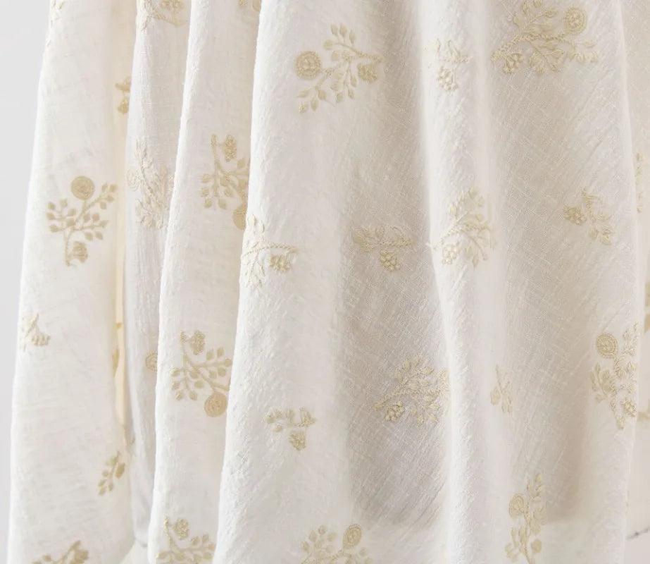 140x50cm embroidered slub cotton linen fabric clothing sewing diy women’s dress forest flower cloth