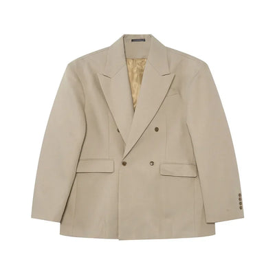 IEFB Korean Style Men's Blazers Double Breasted Shoulder Padded Tops Turn-down Collar Solid Color Loose Male Suit Jackets 9C8669