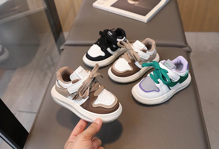 Children’s sports shoes girls 2025 spring autumn new leather pu leisure soft soled boys sneakers baby girl casual