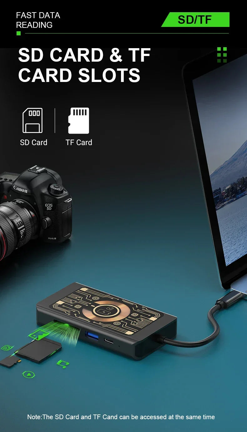 9in1 Wireless Charging Dock Multifunctional Docking Station with Wireless Charger Type C USB Hub for Phone/Pad/Laptop Expansion