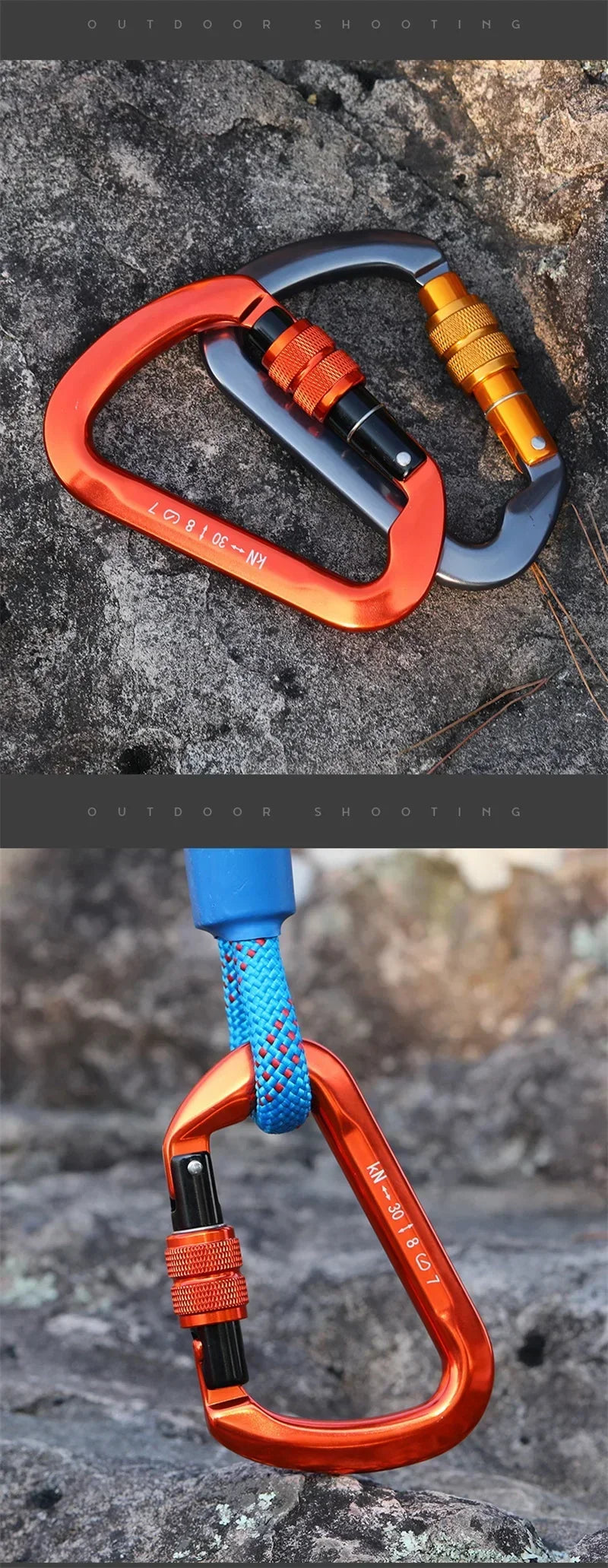 Carabiner Rock Climbing Mountain Landing 30kN High Altitude Operation Equipment Outdoor Aluminum Alloy Safety Buckle Hook