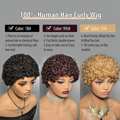 Short Curly Human Hair Wigs For Women Full Machine Made Kinky Curly Wigs Human Hair 150% Density Pixie Cut Wig