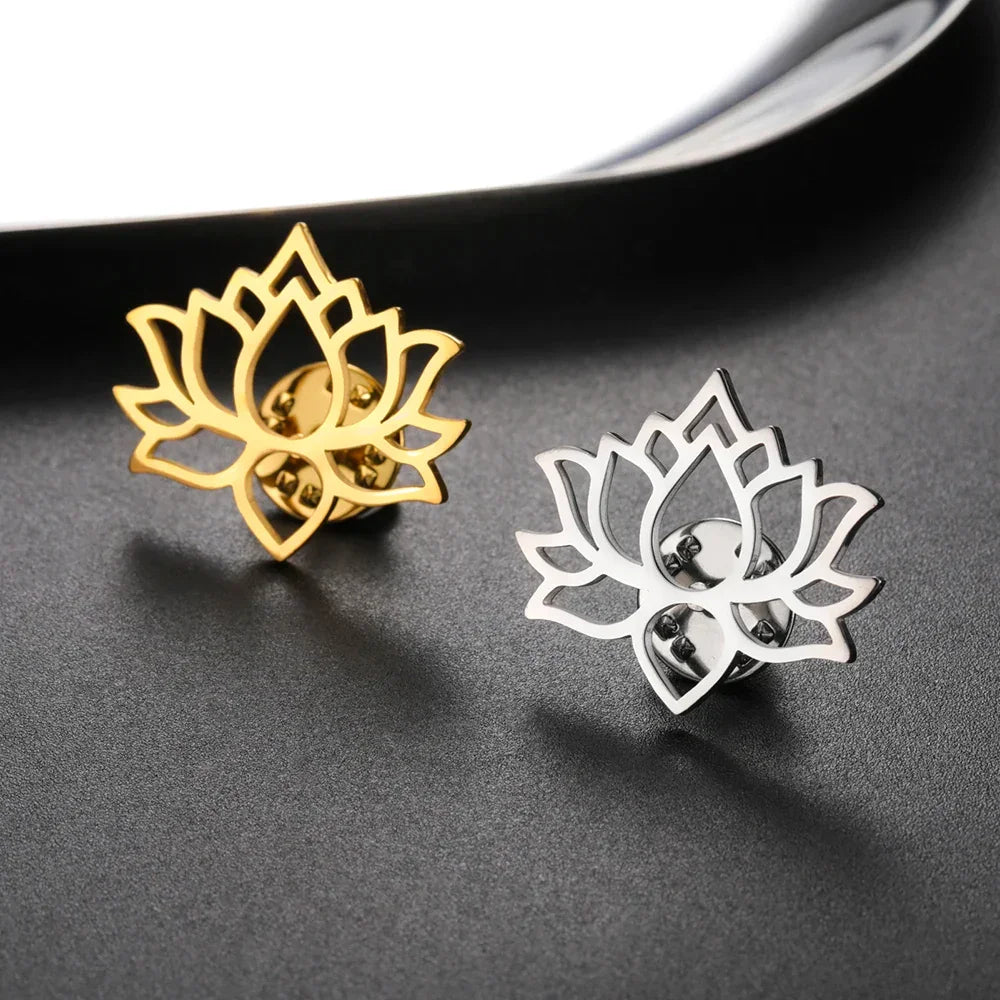 Dawapara Mandala Lotus Flower Brooch Lapel Pin Buddhism Spiritual Jewelry Fashion Stainless Steel Accessories
