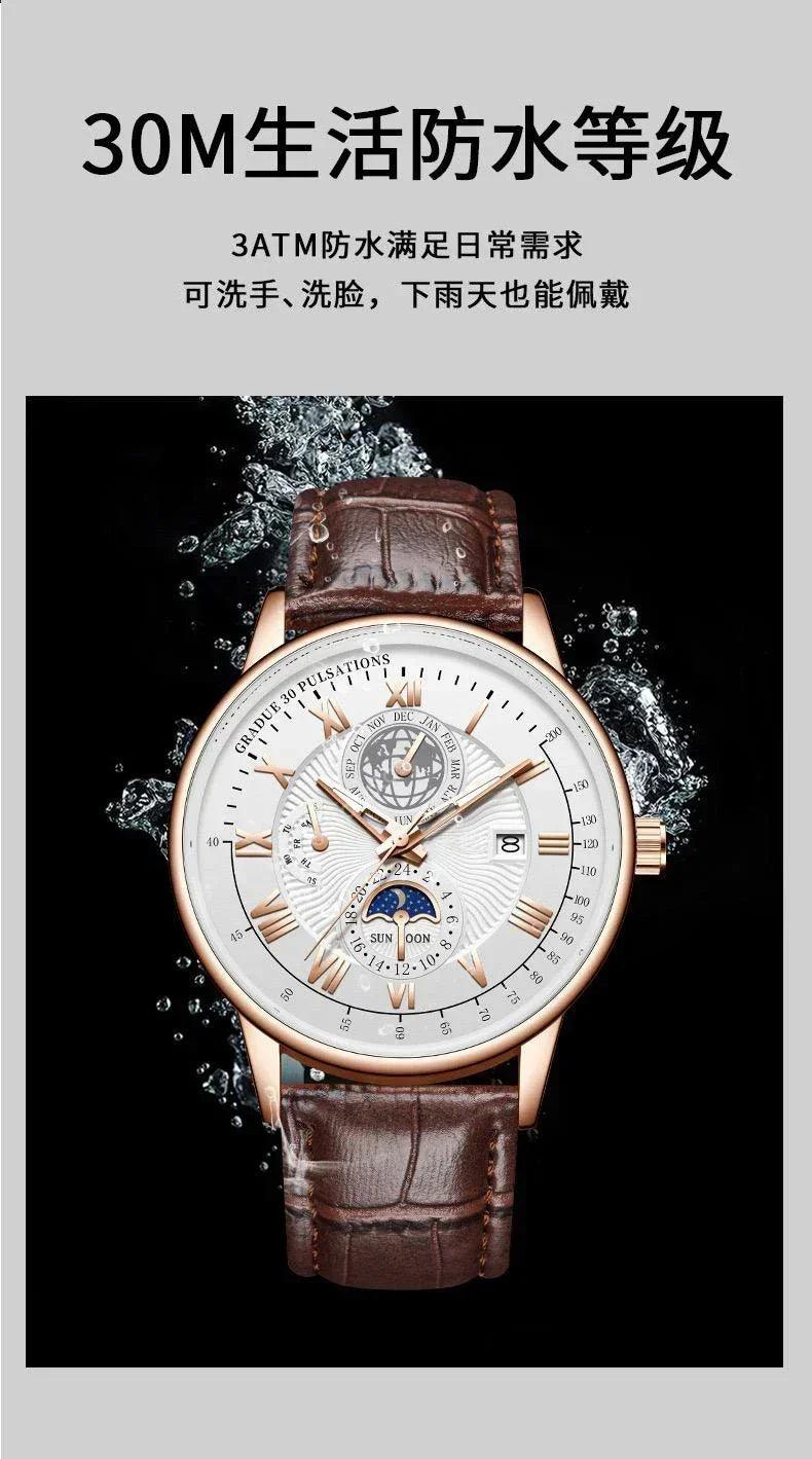 2024 men watch fashion top luxury sport men’s wristwatch waterproof luminous leather date quartz watches man clock