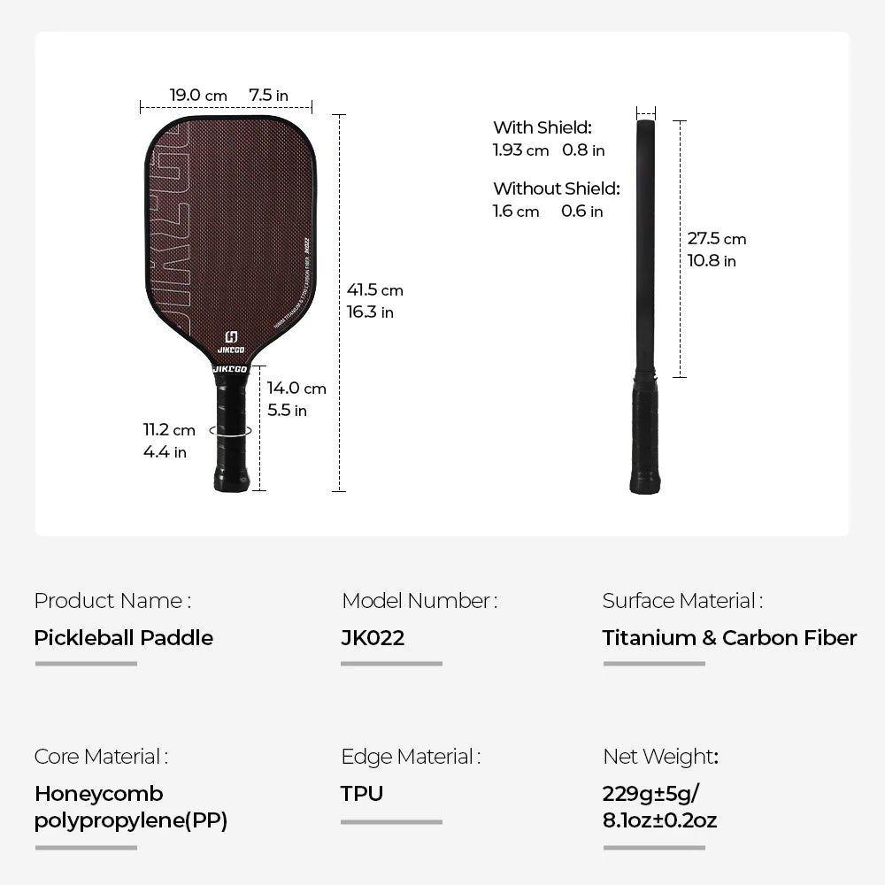 JIKEGO Titanium Weave T700 Carbon Fiber Pickleball Paddle Thermoformed Unibody Foam Edge 16mm Elongated Pickle Balls Racket CFS