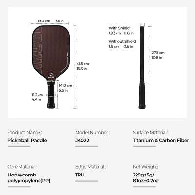 JIKEGO Titanium Weave T700 Carbon Fiber Pickleball Paddle Thermoformed Unibody Foam Edge 16mm Elongated Pickle Balls Racket CFS