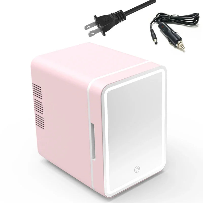 Skincare Fridge with Dimmable LED Light Mirror, 4L Makeup Mini Fridge for Bedroom, Car