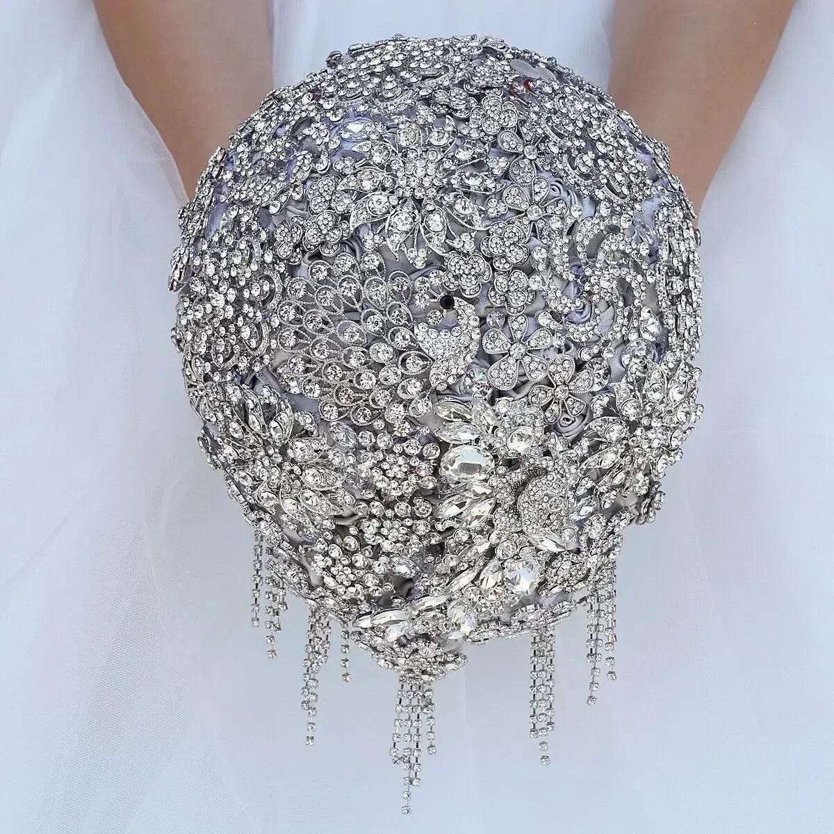 Rhinestone jewellery brooch bouquet silk wedding flowers |bridal