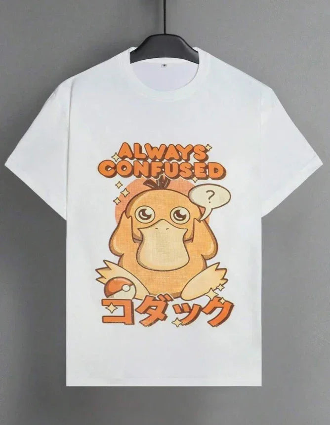 Oversized Men's Clothing Anime Print Psyduck Graphic T-Shirts