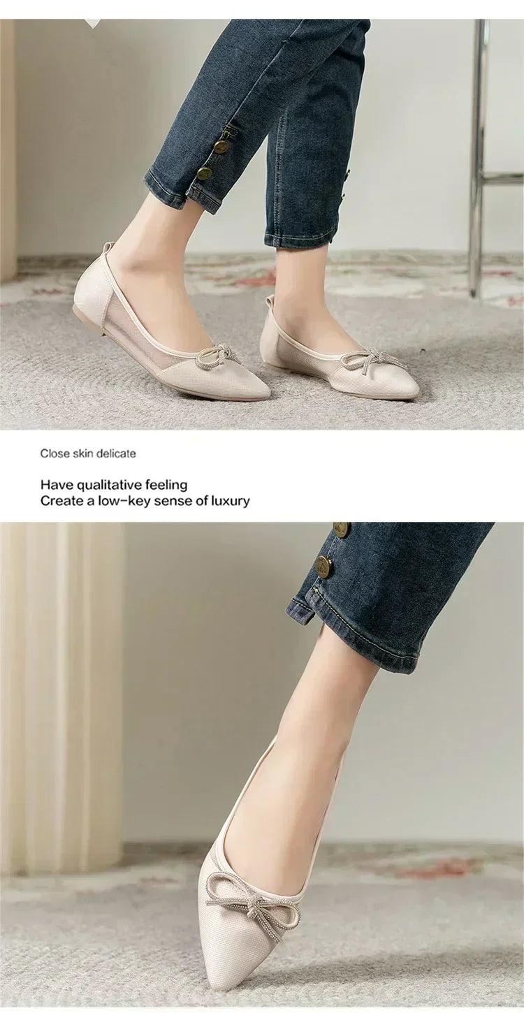 Women ballerinas bowtie slip on ballet flat shoes moccasins ladies