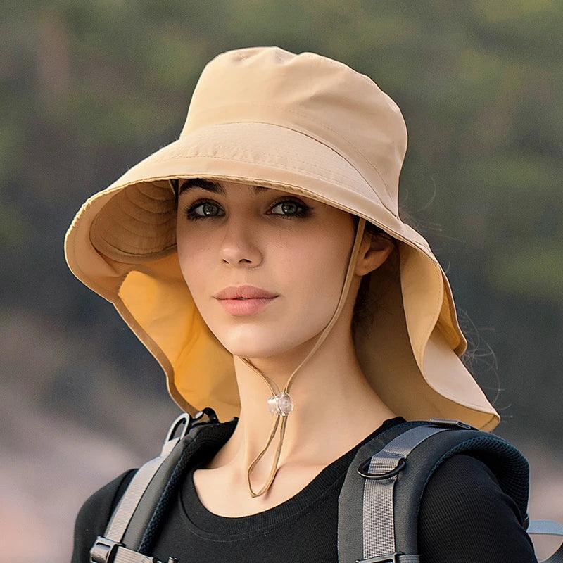 Summer Hat Women Outdoor UV Anti Neck Protection Sun Visor men Fishing Hiking Wide Brim Shawl Sunscreen Ponytail Cap undefine