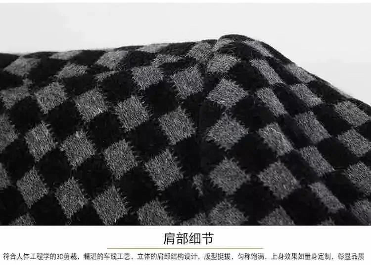 High Quality Men's Blazers Business Casual Stand Collar Woolen Jacket Classic Plaid Retro Versatile Tops Streetwear Coats