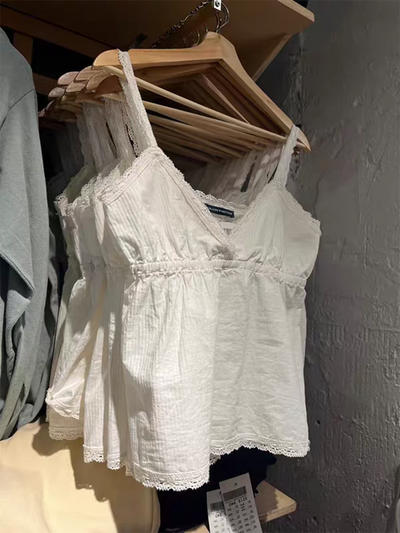 Stripes Lace Trim Top Women Sexy V Neck