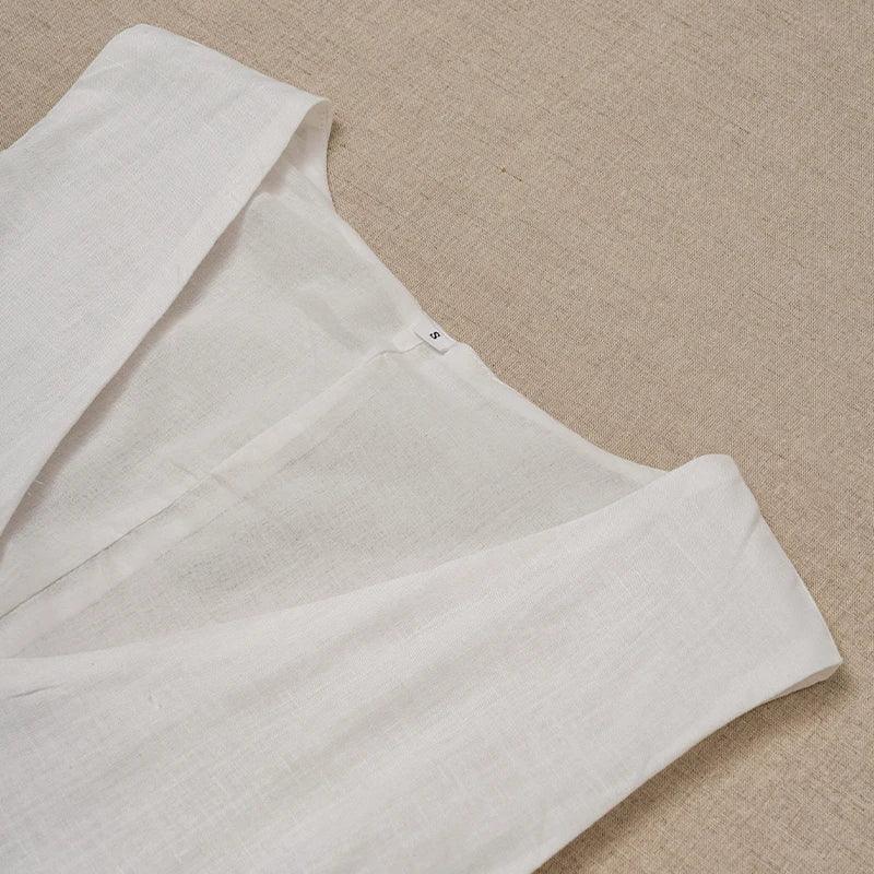 Women’s casual linen sleeveless dress v-neck chic elegant cotton-linen blend summer fashion sexy new arrival vestidos