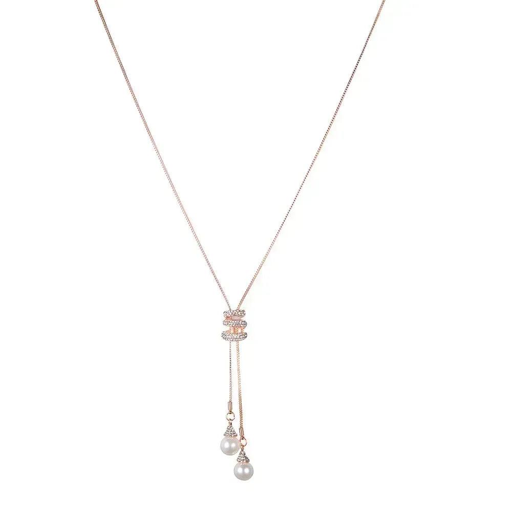 Thick necklaces for women fashion charm pendant necklace crystal long ladies pearls sweate luxury chain