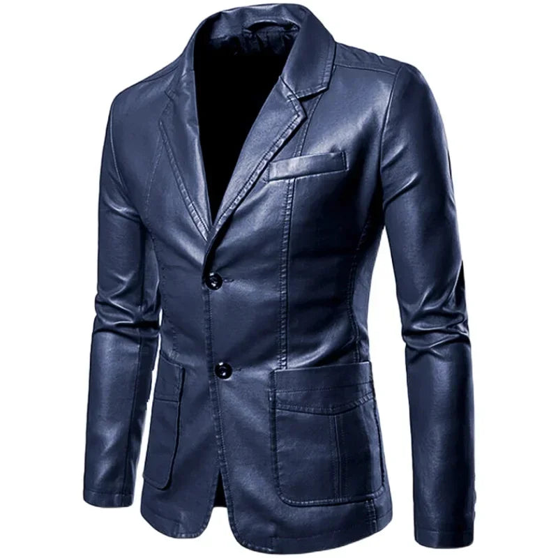 Blazer Man 2025 Men's PU Leather Jackets for Men Autumn Jacket Button Turn Down Collar Business Coat Biker Motocycle Jacket