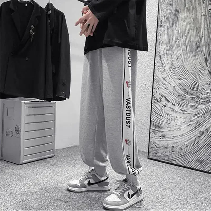Men New Pant Casual Sweat Pants Solid Color Loose Drawstring Wide-leg Letter Trouser Fashion Straight Casual Pants for Men