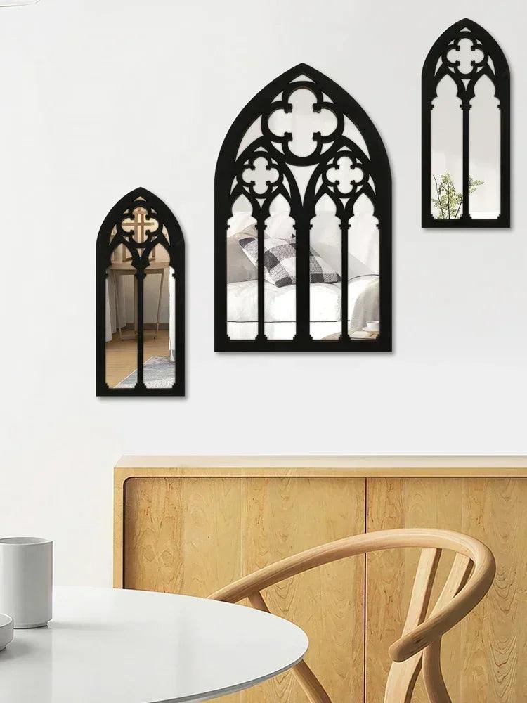 3pcs gothic mirrors wall decor arched decorative mirror mounted goth room vintage cathedral window indoor