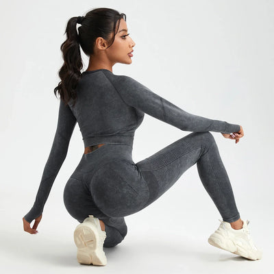 Women's Long Sleeves Round Neck Wash Exercise Activewear