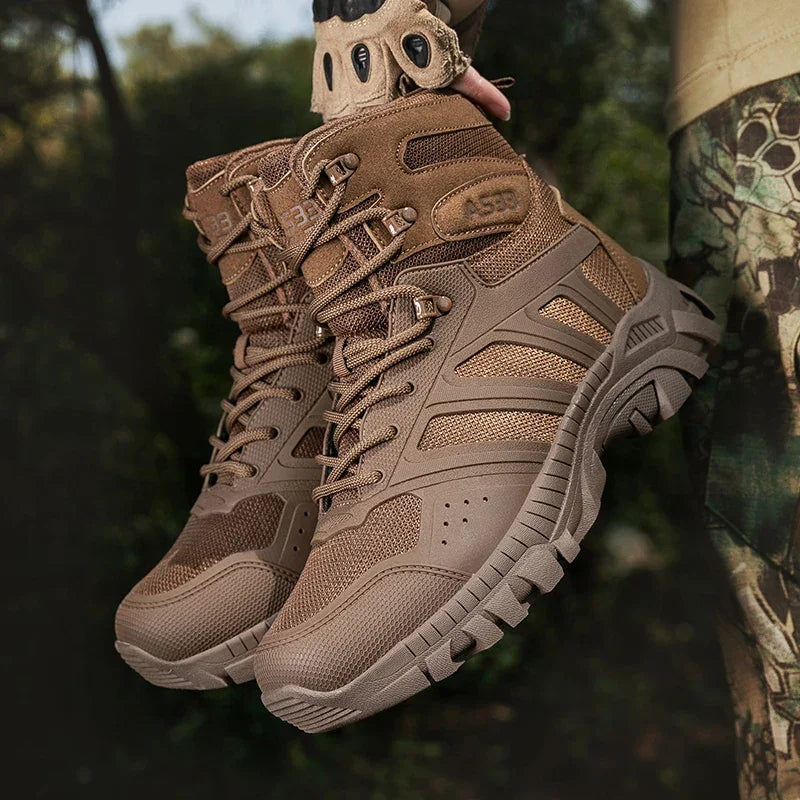 Men's high top hiking boots, sporty and stylish outdoor style, solid color, anti slip and wear-resistant rubber sole