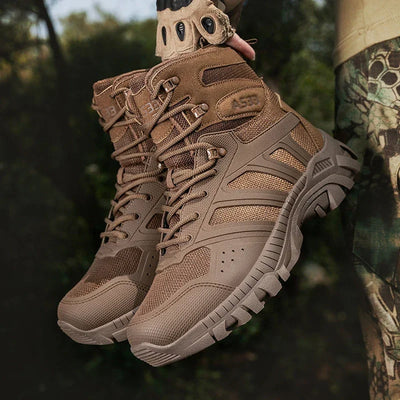Men's high top hiking boots, sporty and stylish outdoor style, solid color, anti slip and wear-resistant rubber sole