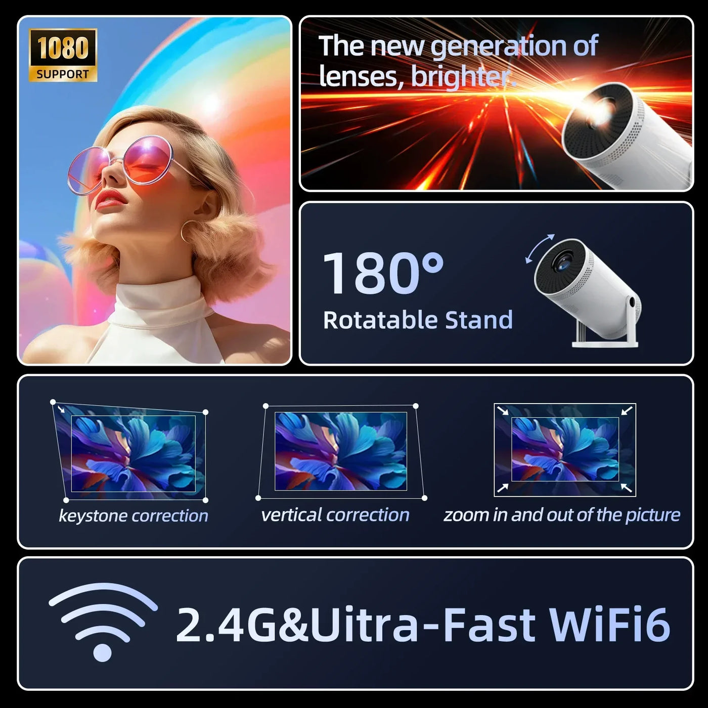 Portable Projector 4K Android 11 Dual Wifi6 290ANSI Allwinner H713 BT5.0 1080P 1280*720P Home Theatre Outdoor Cinema Projetors