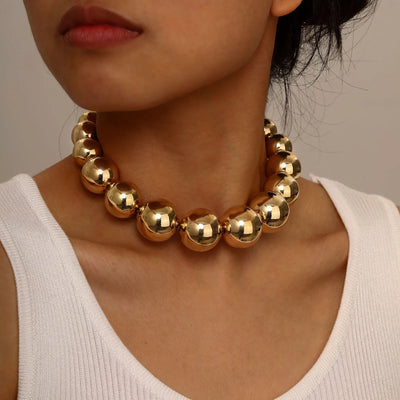 Women Choker Necklace, Chunky Big Ball Beaded Chain,Pearl Link Herringbone Chain Statement Jewelry