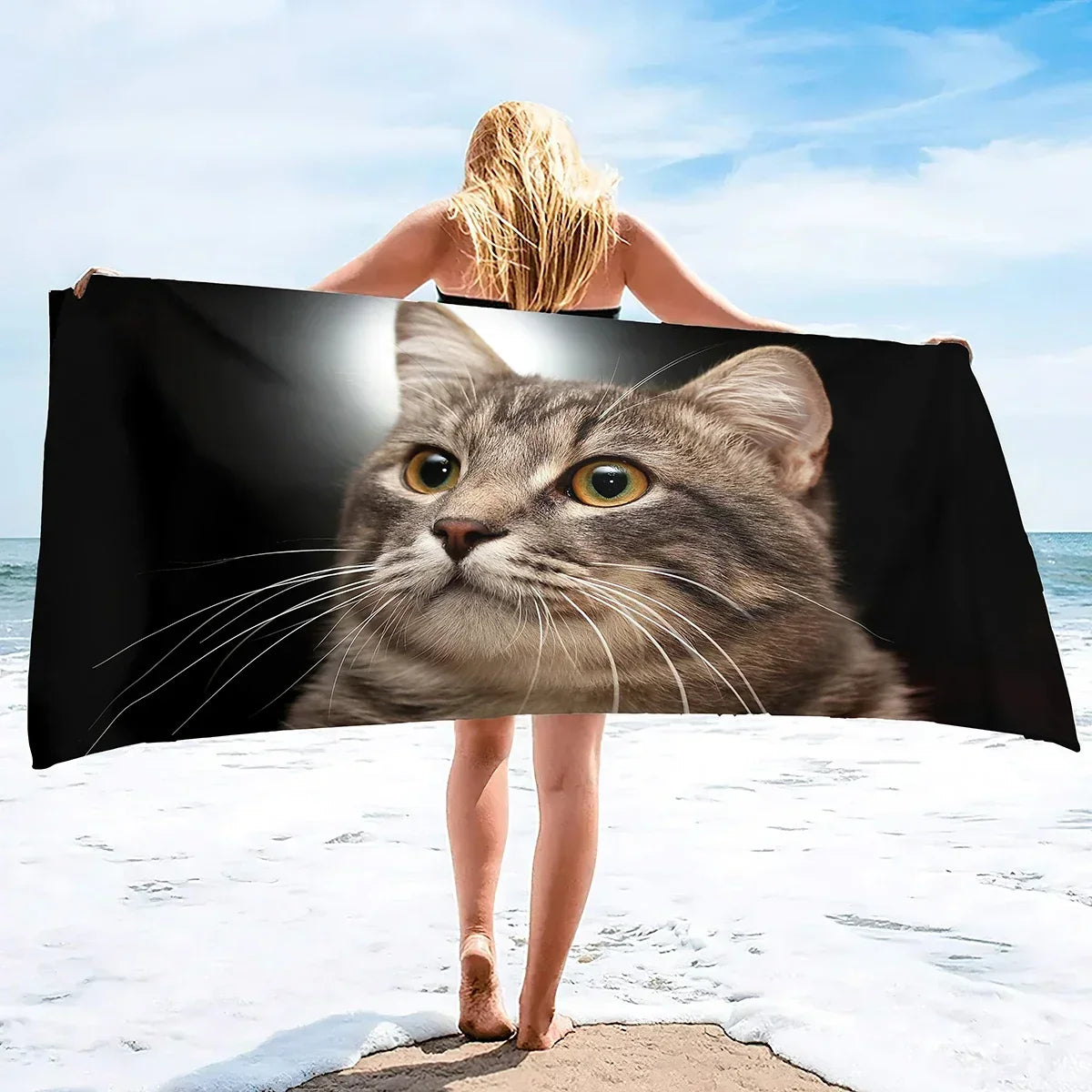 Beach Towel for Women, Girls, Kids, Men, Cat Bath Sand Free Pool Absorbent Soft Plush Lovers