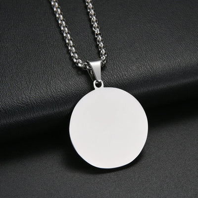 Sifisrri Engrave Picture Necklace Personalized Stainless Steel Jewelry For Women Men Customized Round Pendant Family Text Gift