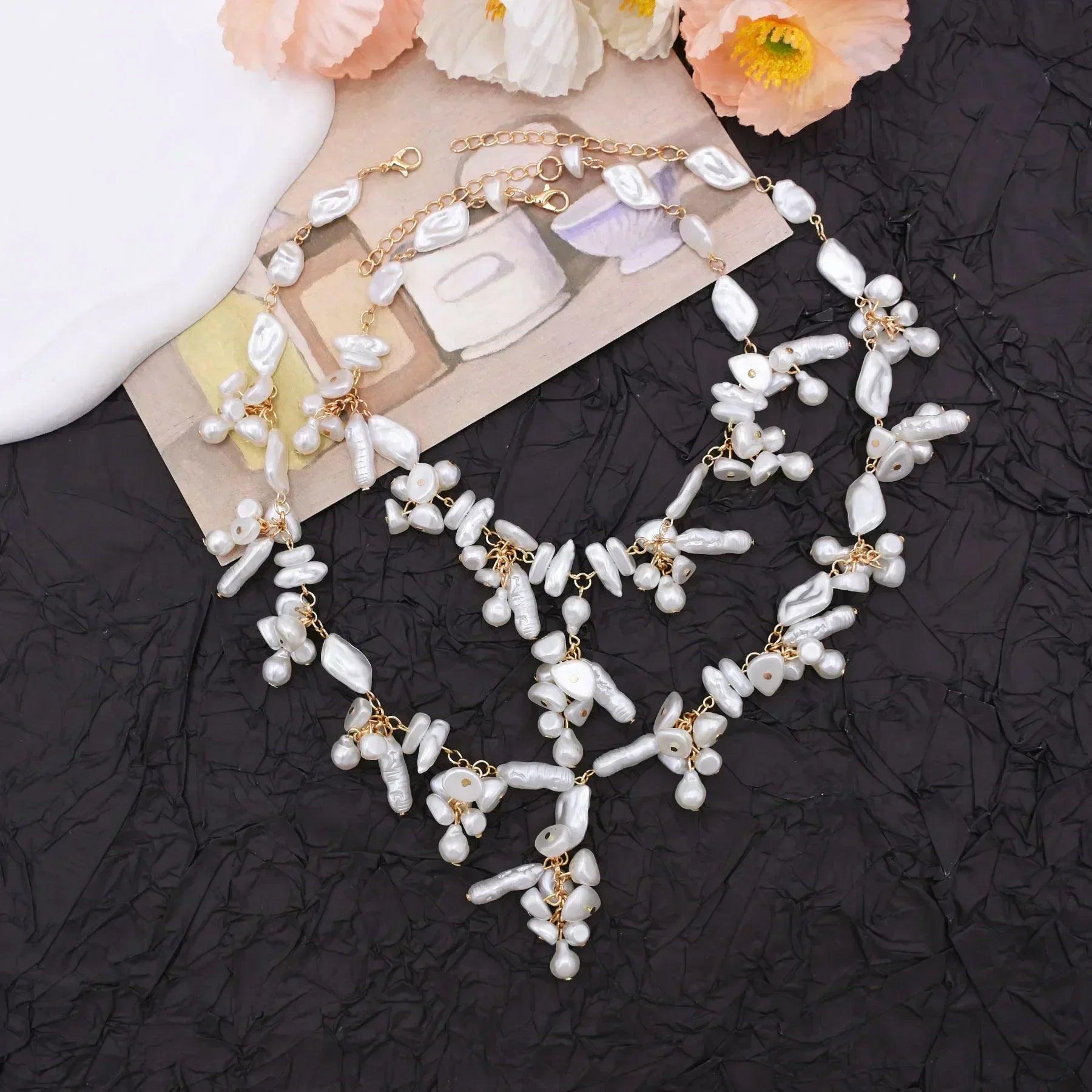 Luxury baroque irregularity pearl necklace double layered jewelry for women fashionable long chain dress female