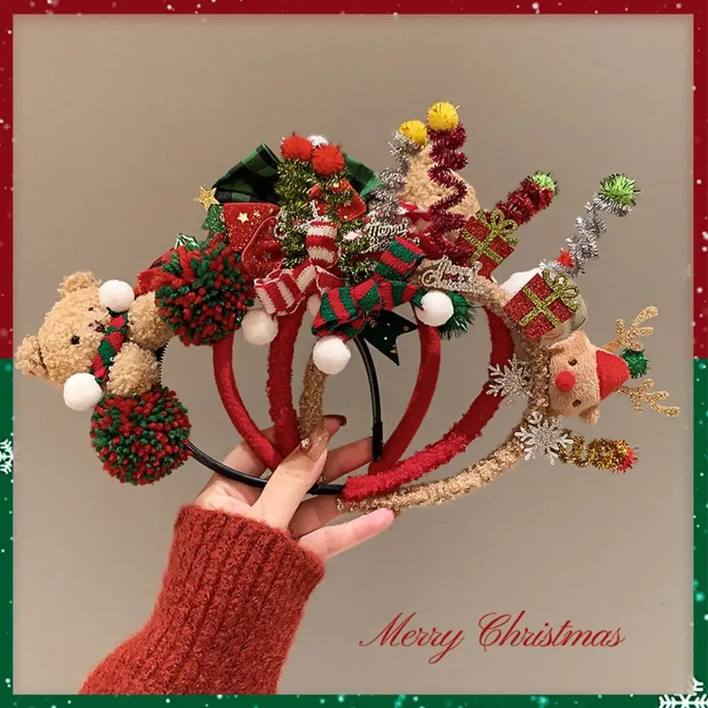 Christmas Decoration Christmas Headband Santa Reindeer Antlers Headband Red Bowknot Party Dress Up Plush Bow Red Hair Band