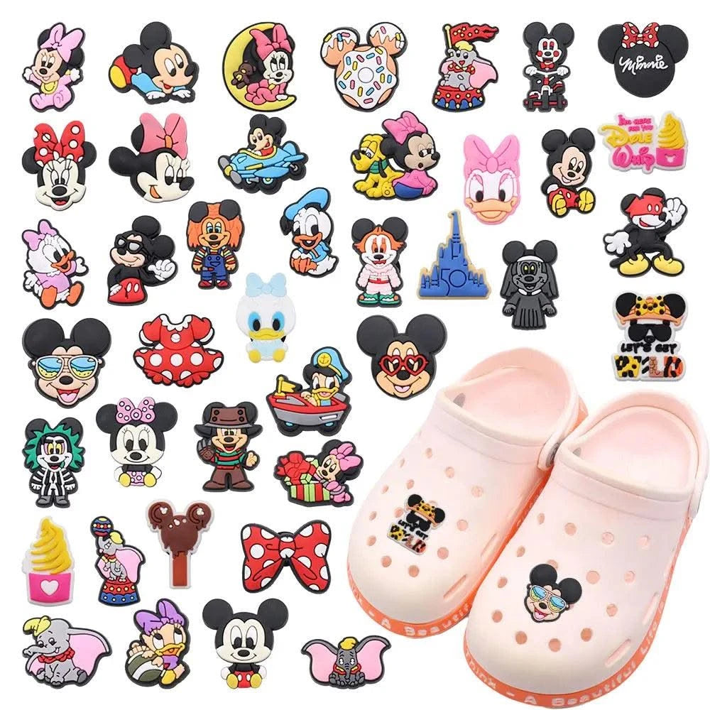 10-40pcs Disney Mickey Minnie Cartoon PVC Shoe Charms Fit Wristbands DIY Sandal Hole Kids Shoes Buckle Ornaments Party Gift