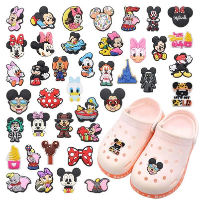 10-40pcs Disney Mickey Minnie Cartoon PVC Shoe Charms Fit Wristbands DIY Sandal Hole Kids Shoes Buckle Ornaments Party Gift