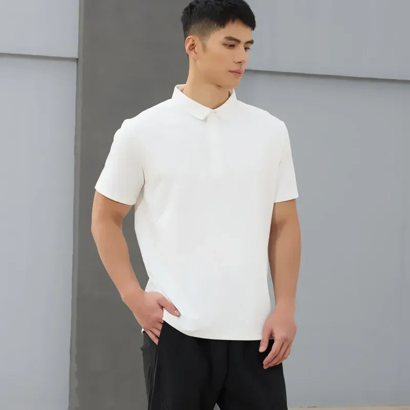 Summer Sports Polo T-shirts Men Solid Color Straining T-shirts Breathable Comfortable Short Sleeve