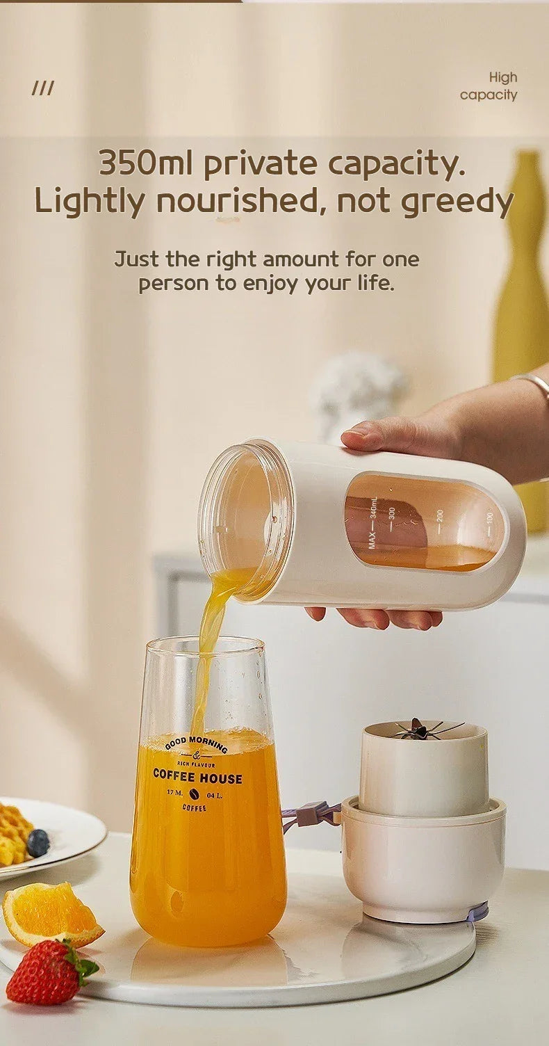 Portable Electric Blender Cup for Smoothies, Shaved Ice, and Juices - 12-Blade Stainless Steel with Wireless Charging Function