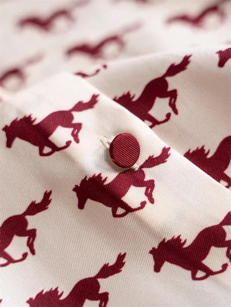 Women satin silk shirts g horse print