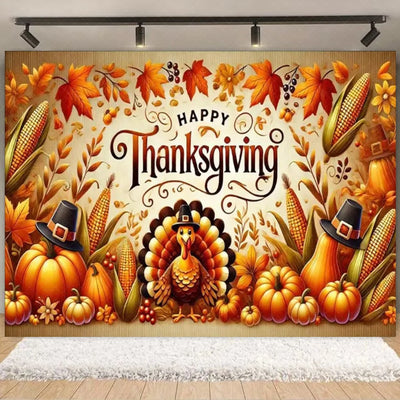 Autumn Harves Happy Thanksgiving Background Pumpkin Turkey Orange Backdrop Banner Party Decorations Supplies Family Party Gifts