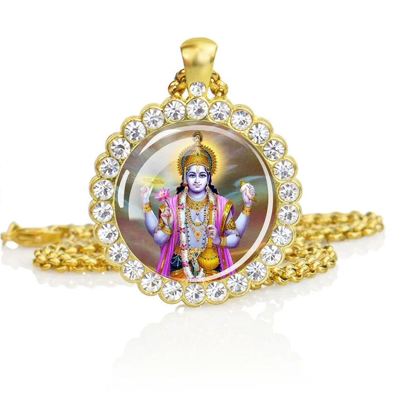 Hinduism Necklace Ganesha Goddess Kashmi Vishnu Rhinestone Pendant Shiva Amulet Charms Necklaces Women Indian Buddhism Jewelry