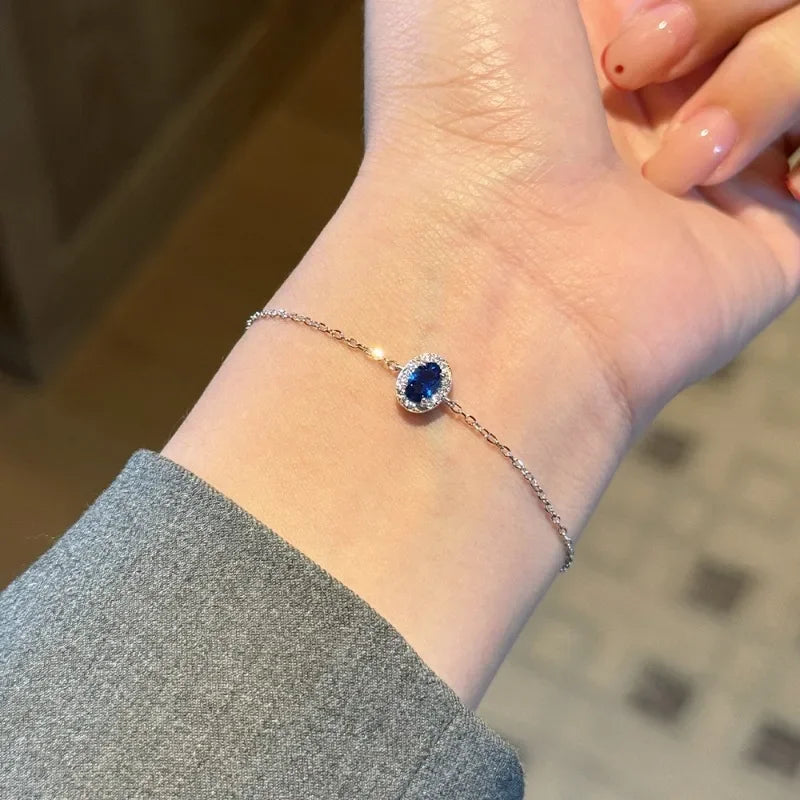 simple fine chain Light luxury full diamond surround exquisite bangles blue/red/white/green oval bracelet layering jewelry